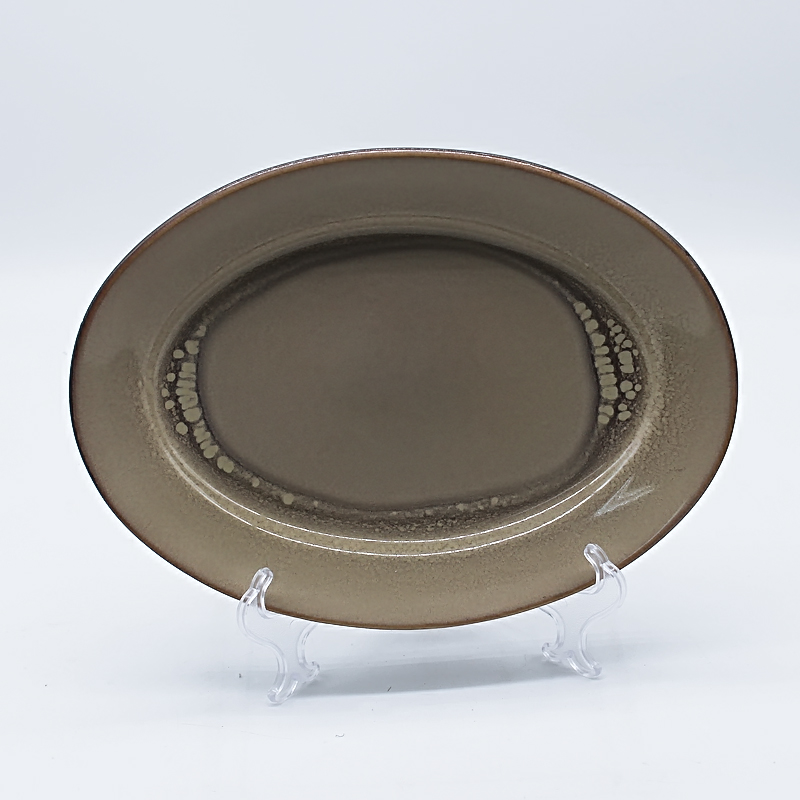 Reaction glazed ceramic dinner plate