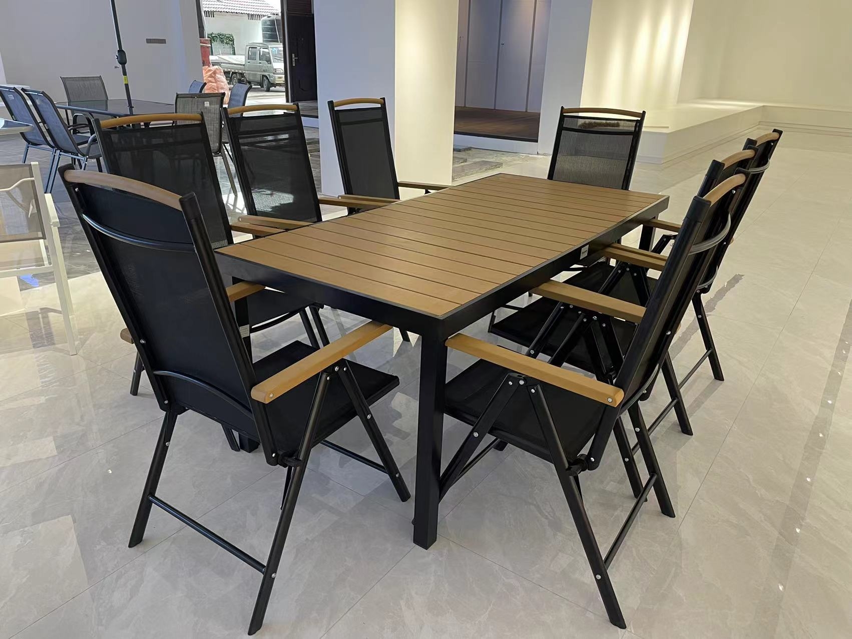 Milano 7PC Patio Dinning furniture set ,4 folding dining chairs&plastic wood Dinner Table
