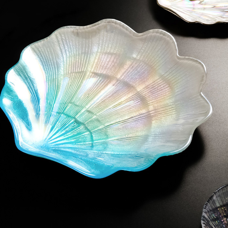 Iridescent Shell Jewelry Dish Sparkle Sea-maiden Colored Silver Glass TraySeashell Dinner Plate Tray