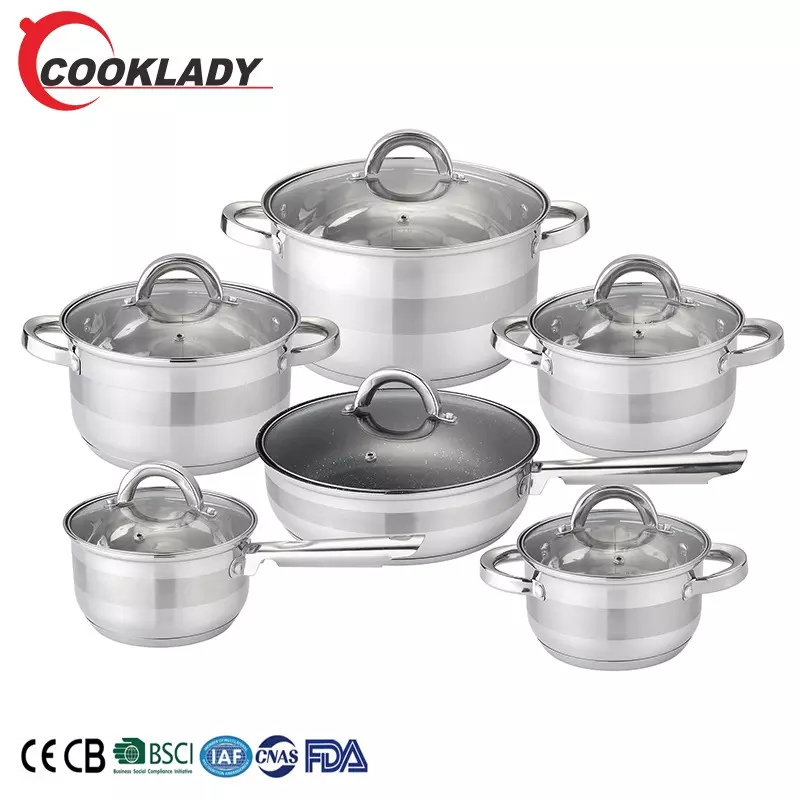 12Pcs Stainless Steel Casserole Straight Shape Cookware Set With Glass Lids