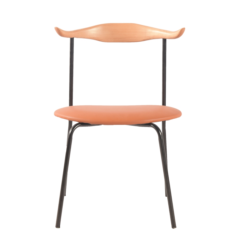 Hot Sale Comfortable Dining Wood Chair Metal Iron Frame With PU Leather cushion