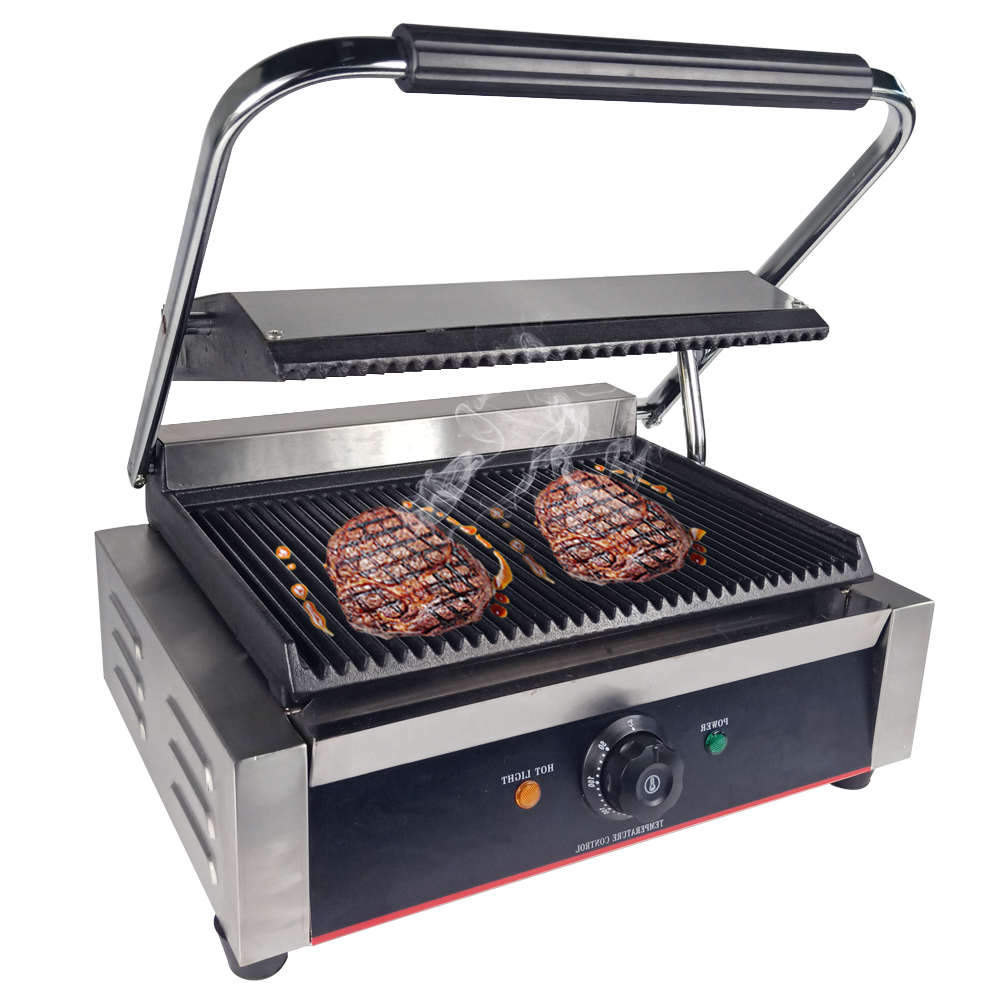 Commercial small double plate electric grooved panini contact grill
