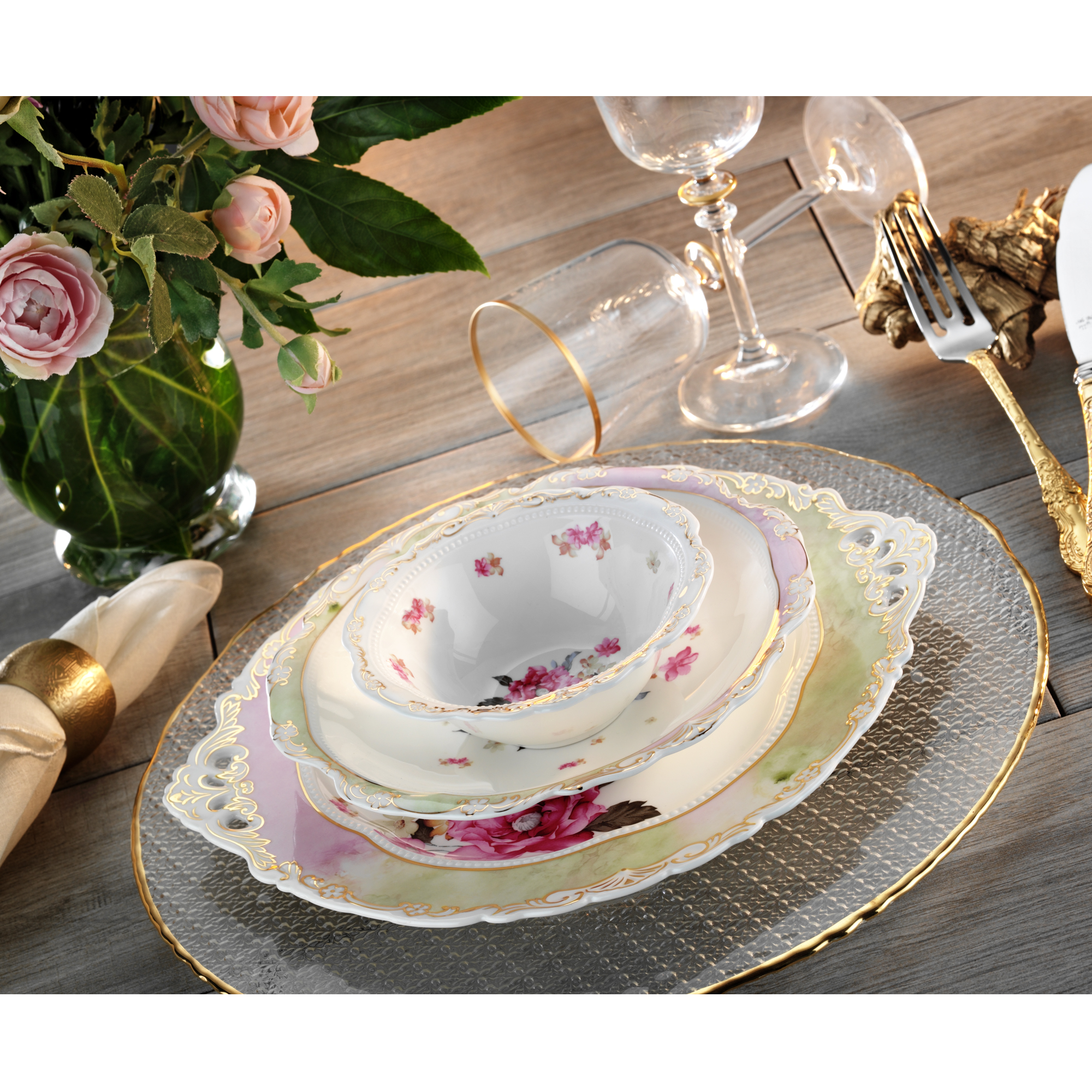 FINE BONE CHINA DINNER SET Gold design Turkish