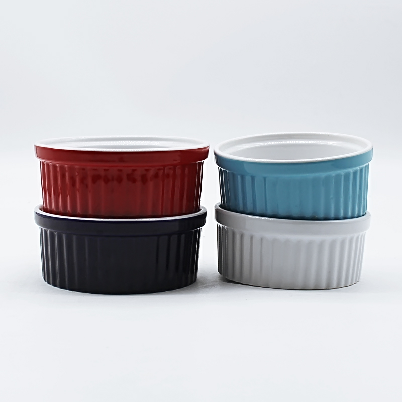 Ceramic embossed baking bowl with solid color