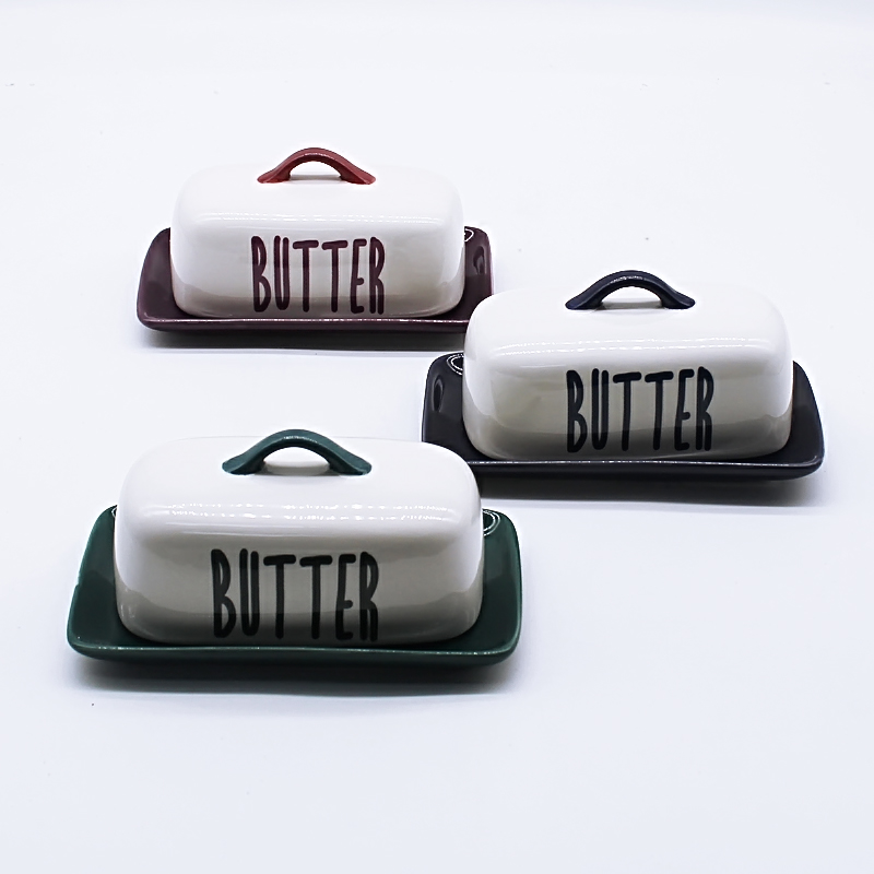 Ceramic butter dish with embossed design