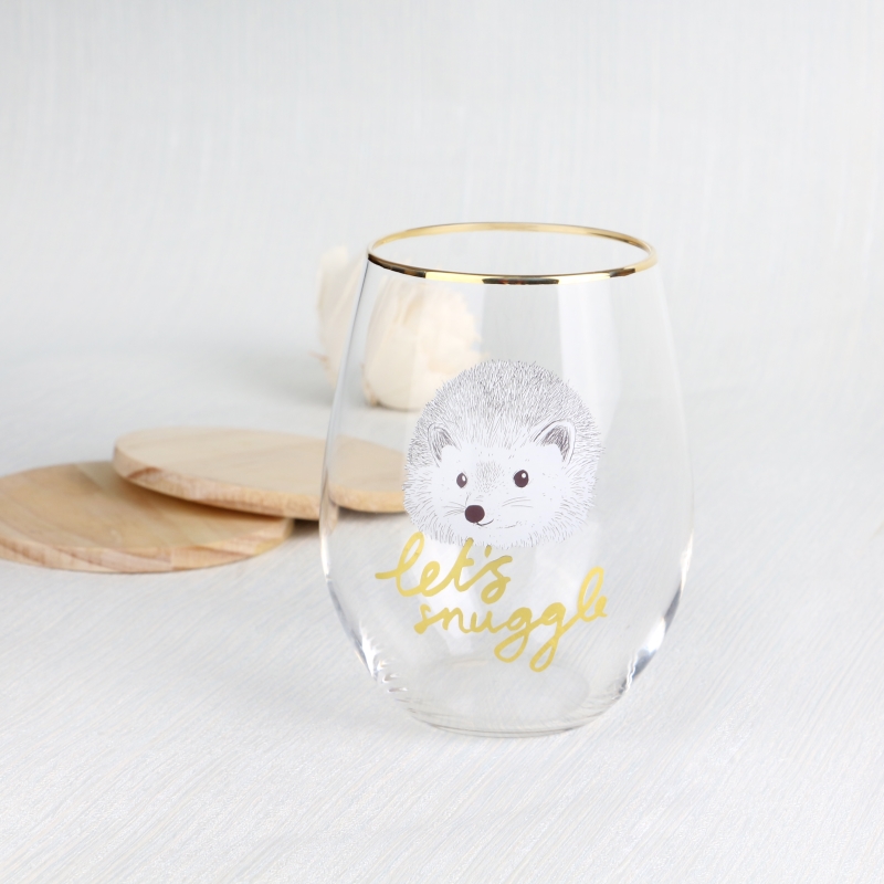 Wholesale Custom Logo Printed Stemless Wine Glasses With Gold Rim