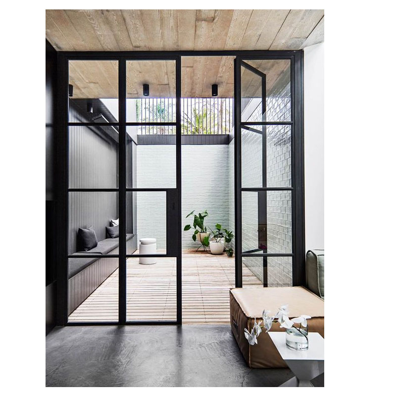 Modern design metal entrance door glass wrought iron entry door