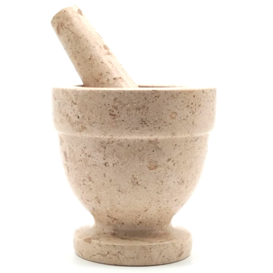 Natural Marble Mortar And Pestle Small 4 inch Polished Beige Color