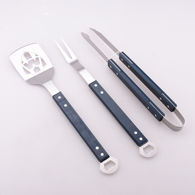 3Piece Non-stick BBQ Grill Tools With Rubber Wood Handle