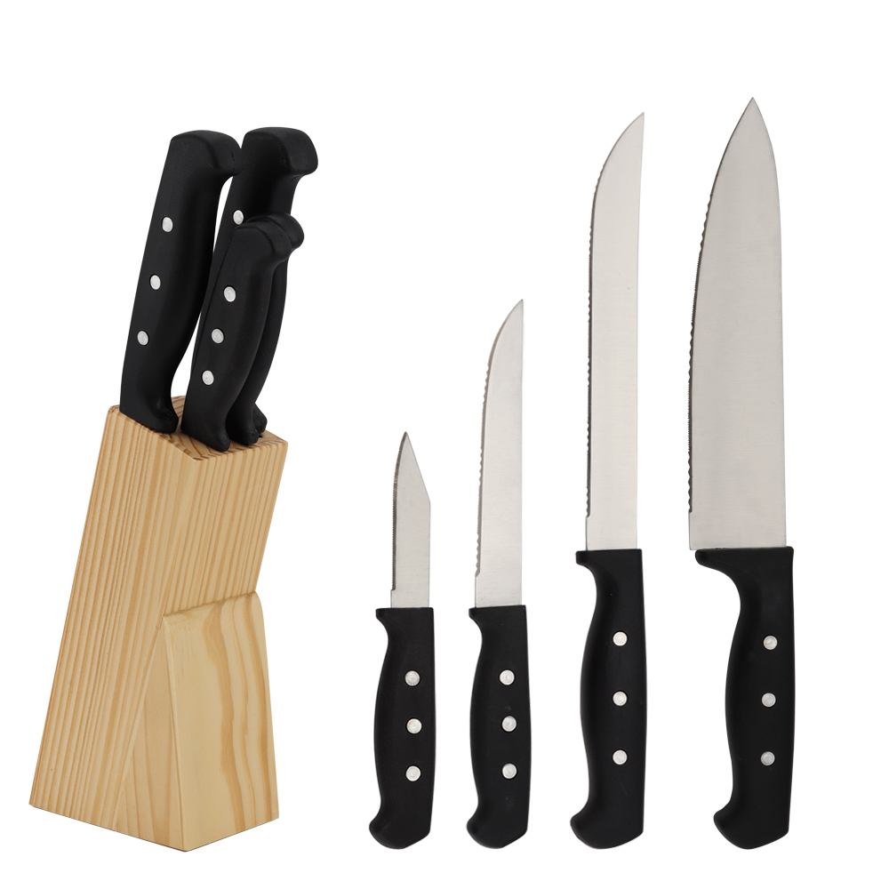 Hip-home 5pcs kitchen knives set stainless steel kitchen knife with wood block