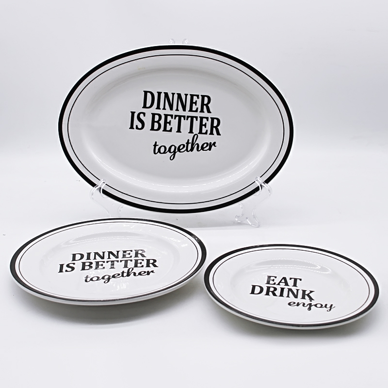 Ceramic oval plate stoneware dinner plate with decal design
