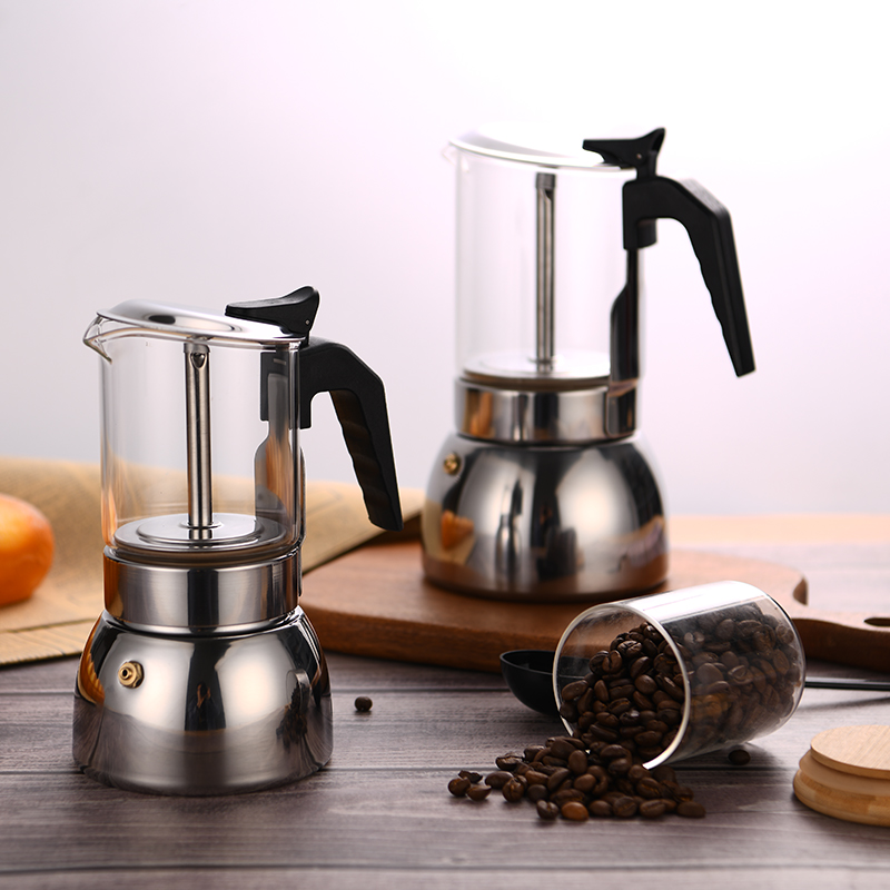 Stainless steel glass coffee maker GLASS TOP COFFEE POT, GLASS TOP ESPRESSO MAKER