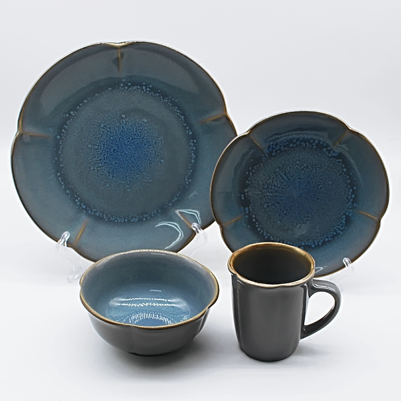 Set of 16pcs ceramic flower shape dinnerware set with solid color