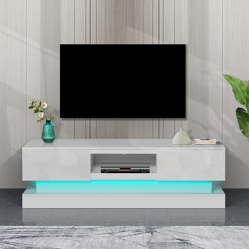 LED TV Stand , White Glossy TV Cabinet