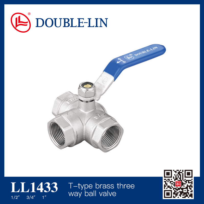 T-type brass three way ball valve