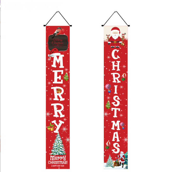 Hot Printable Xmas Gate Hanging Flag Sublimation Blank Banner Christmas Couplet For Home Decoration
