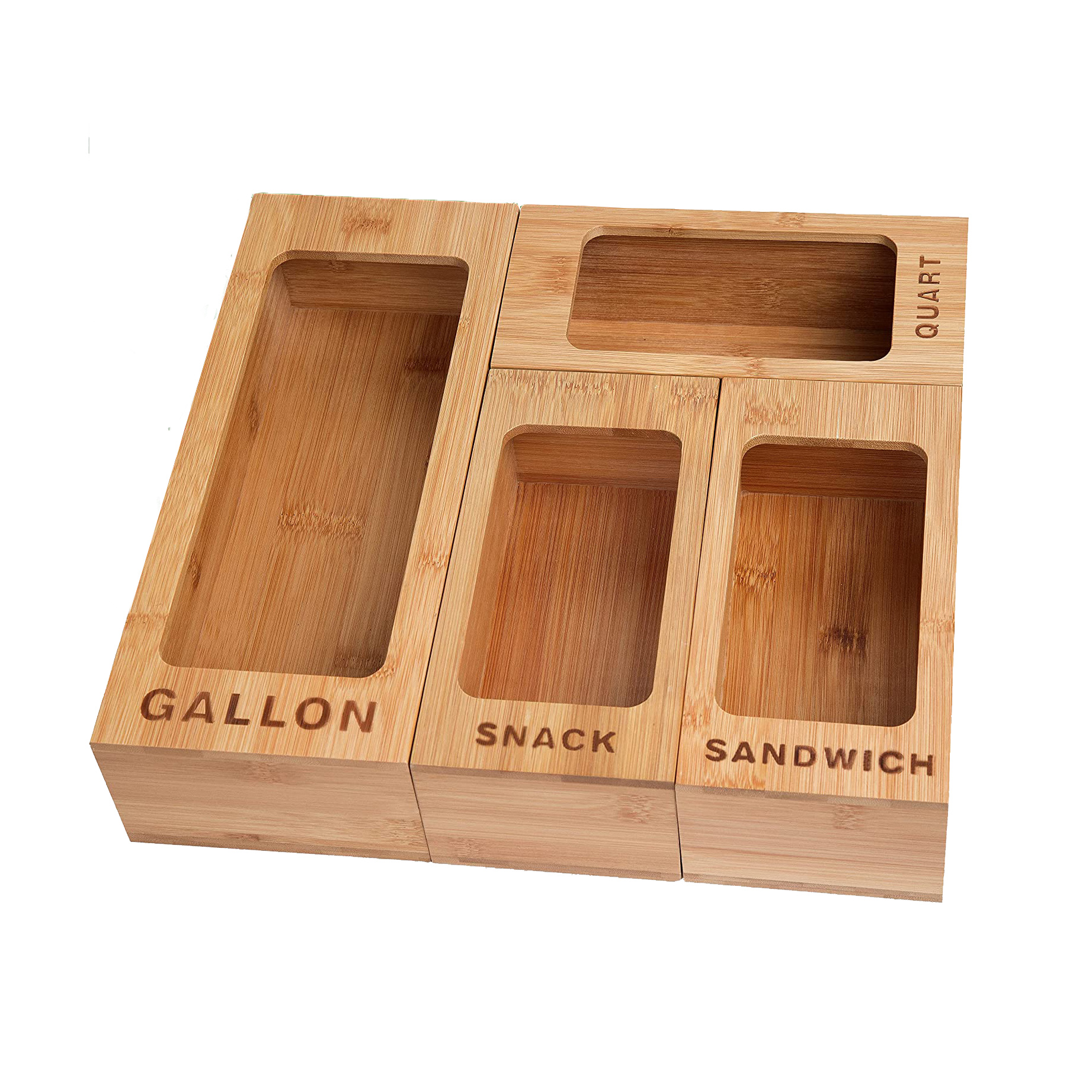 Hot Selling Bamboo Storage Box Kitchen Drawer Organizer Ziplock Bag Storage Organizer Set of 4