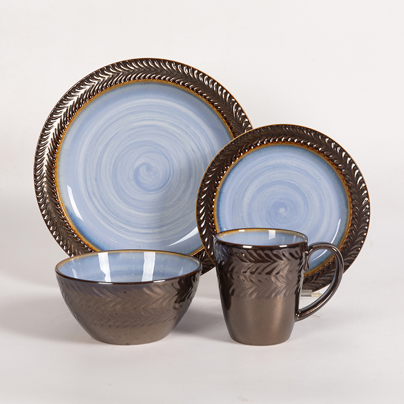 Embossed Reactive Glaze 16pcs Set，Place Setting