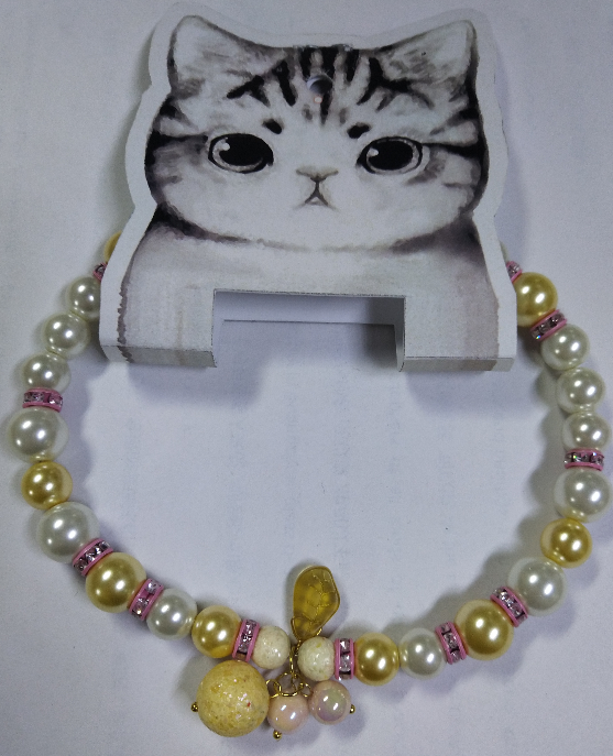 Yellow Imitation Pearl Beads Dog Collar Necklace