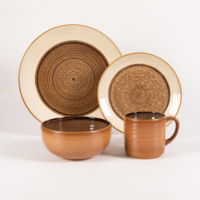 Embossed Reactive Glaze 16pcs Set,Place Setting