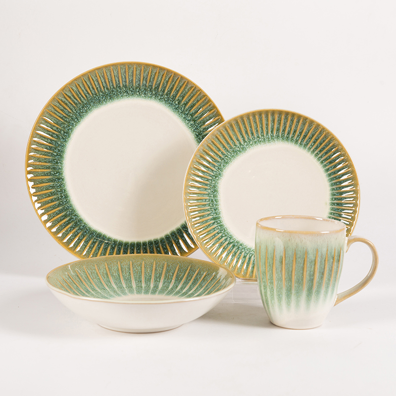Embossed Reactive Glaze 16pcs Set,Place Setting