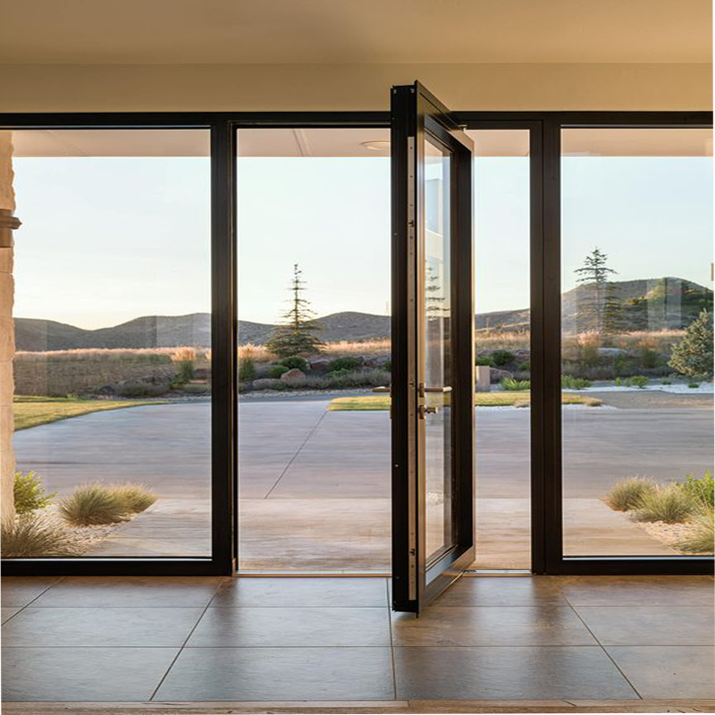 Modern Exterior wrought iron pivot door iron Front Doors Designs with sidelight