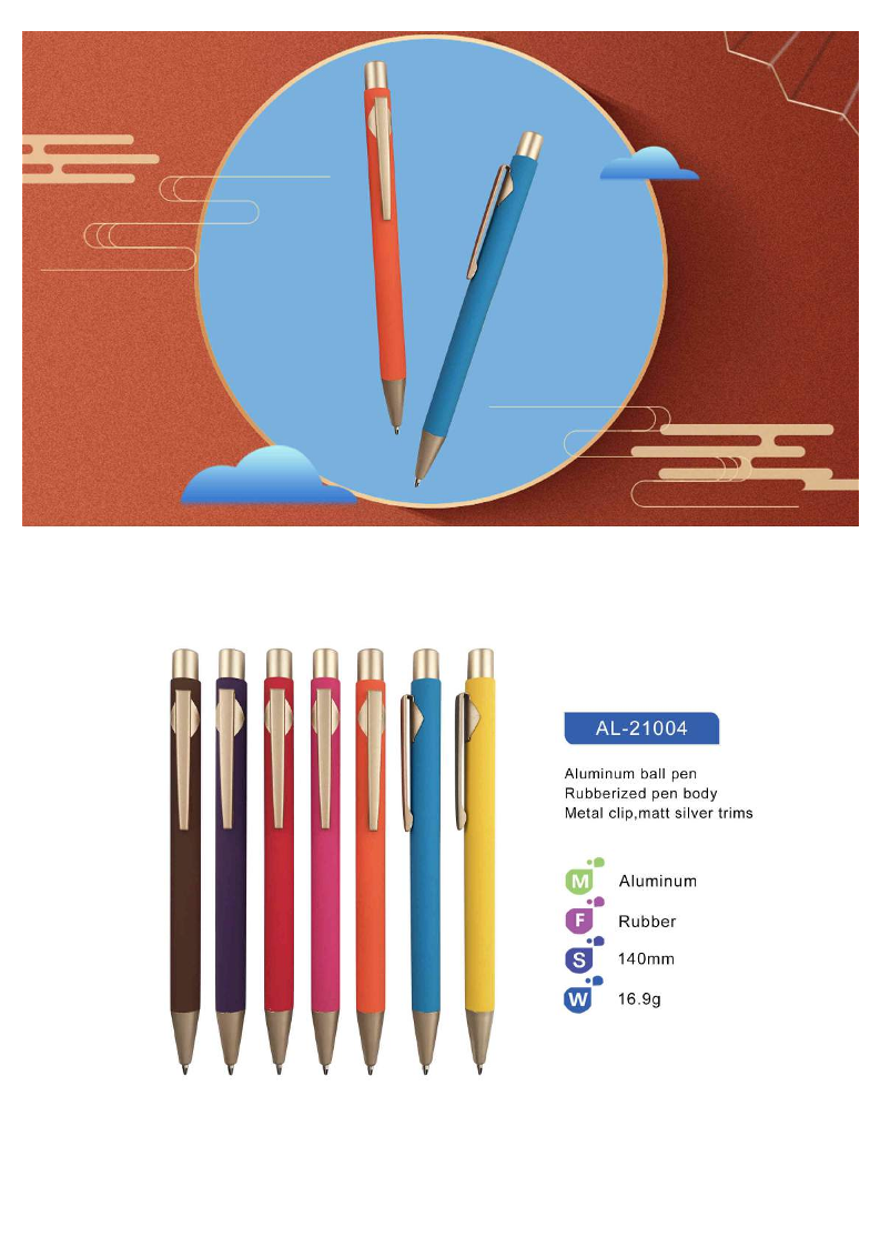 Aluminum ball pen Rubberized pen body
