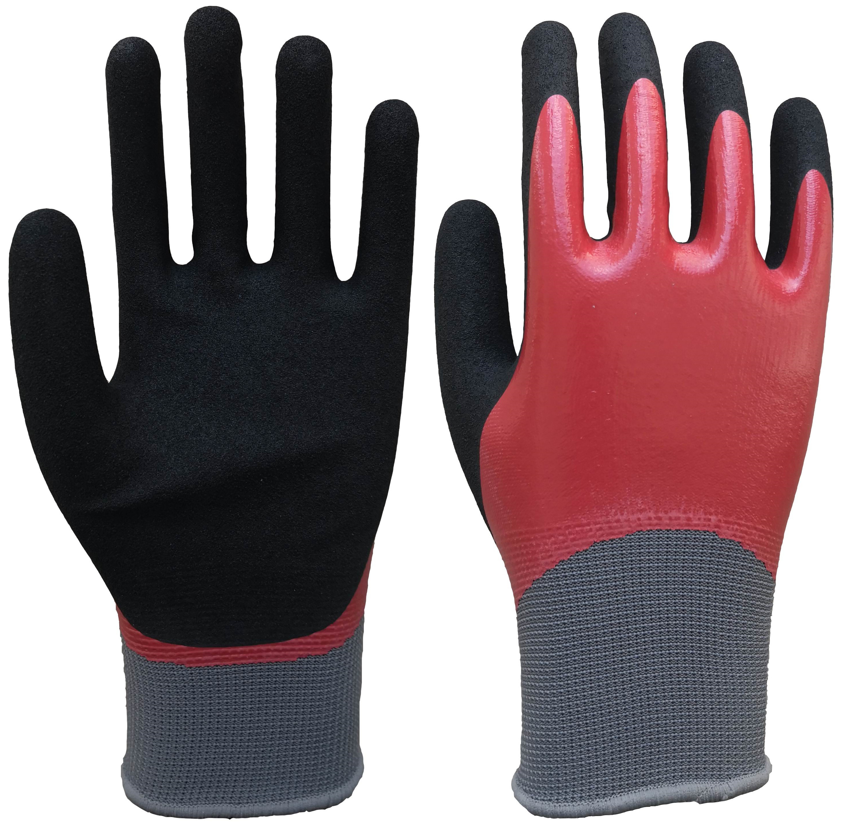 Safety Nitrile Sandy Double-color Coating Gloves, Waterproof