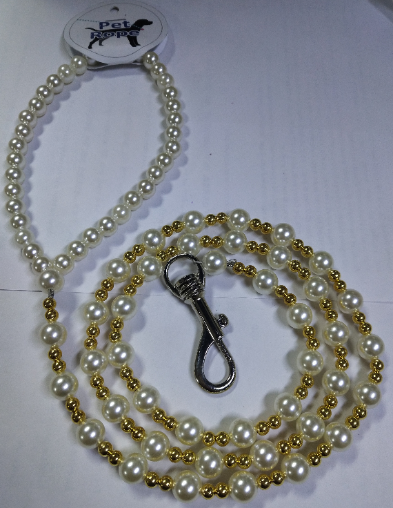 White Imitation Pearl Beads Dog Leash 120cm