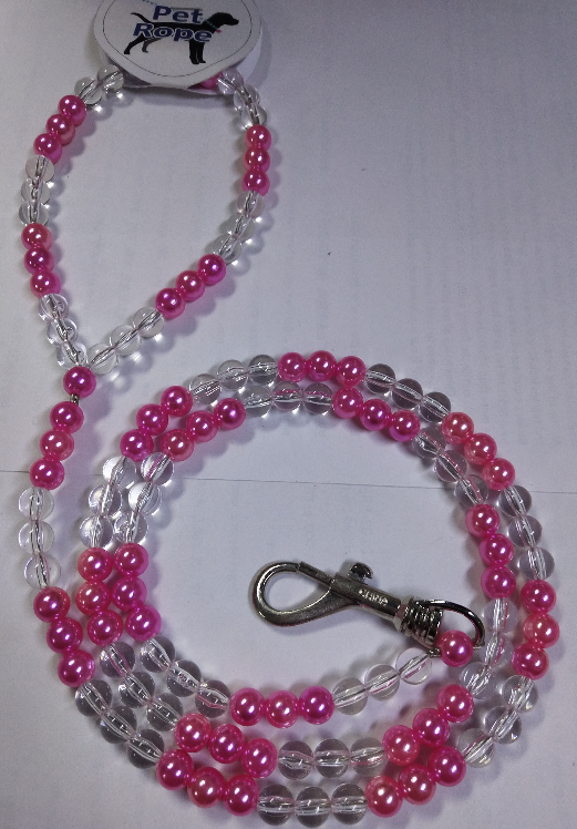 Pink and Crystal Acrylic Beads Dog Leash 120cm