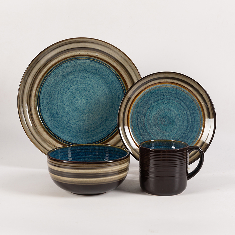 Embossed Reactive Glaze 16pcs Set,Place Setting