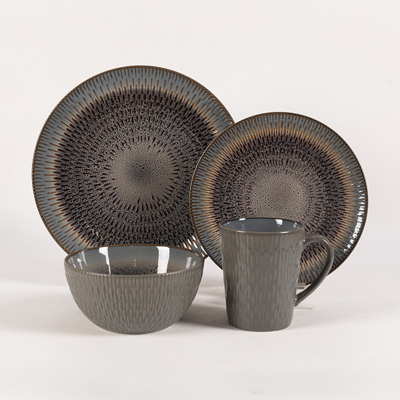 Embossed Reactive Glaze 16pcs Set,Place Setting