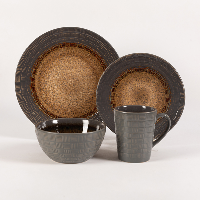 Embossed Reactive Glaze 16pcs Set,Place Setting