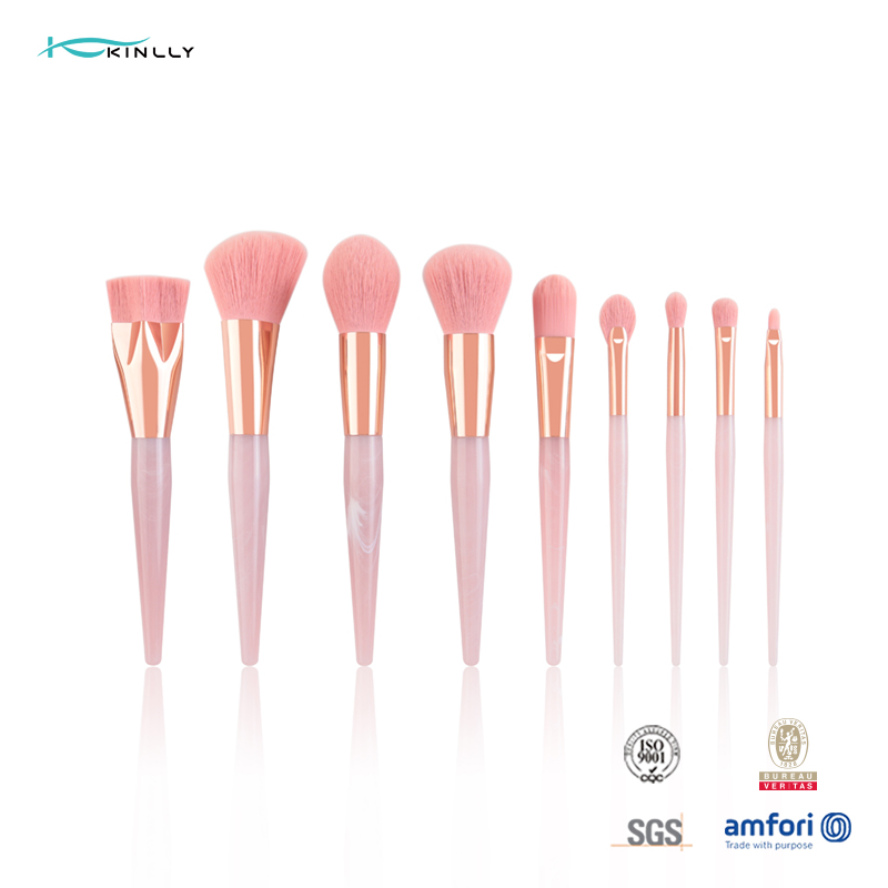 Aluminum Ferrule Premium Makeup Brush Set 9pcs Synthetic Hair OEM