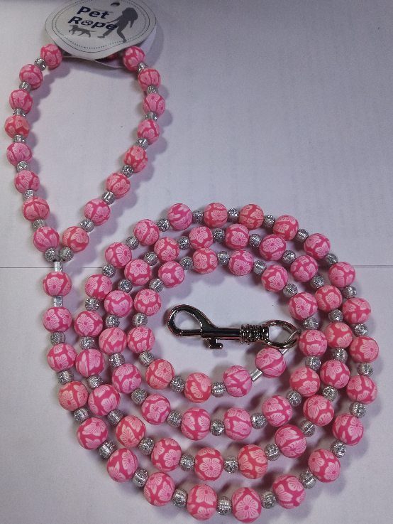 Pink Polymer Clay Beads Dog Leash 120cm