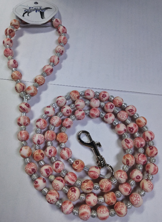 Light Pink Polymer Clay Beads Dog Leash 120cm