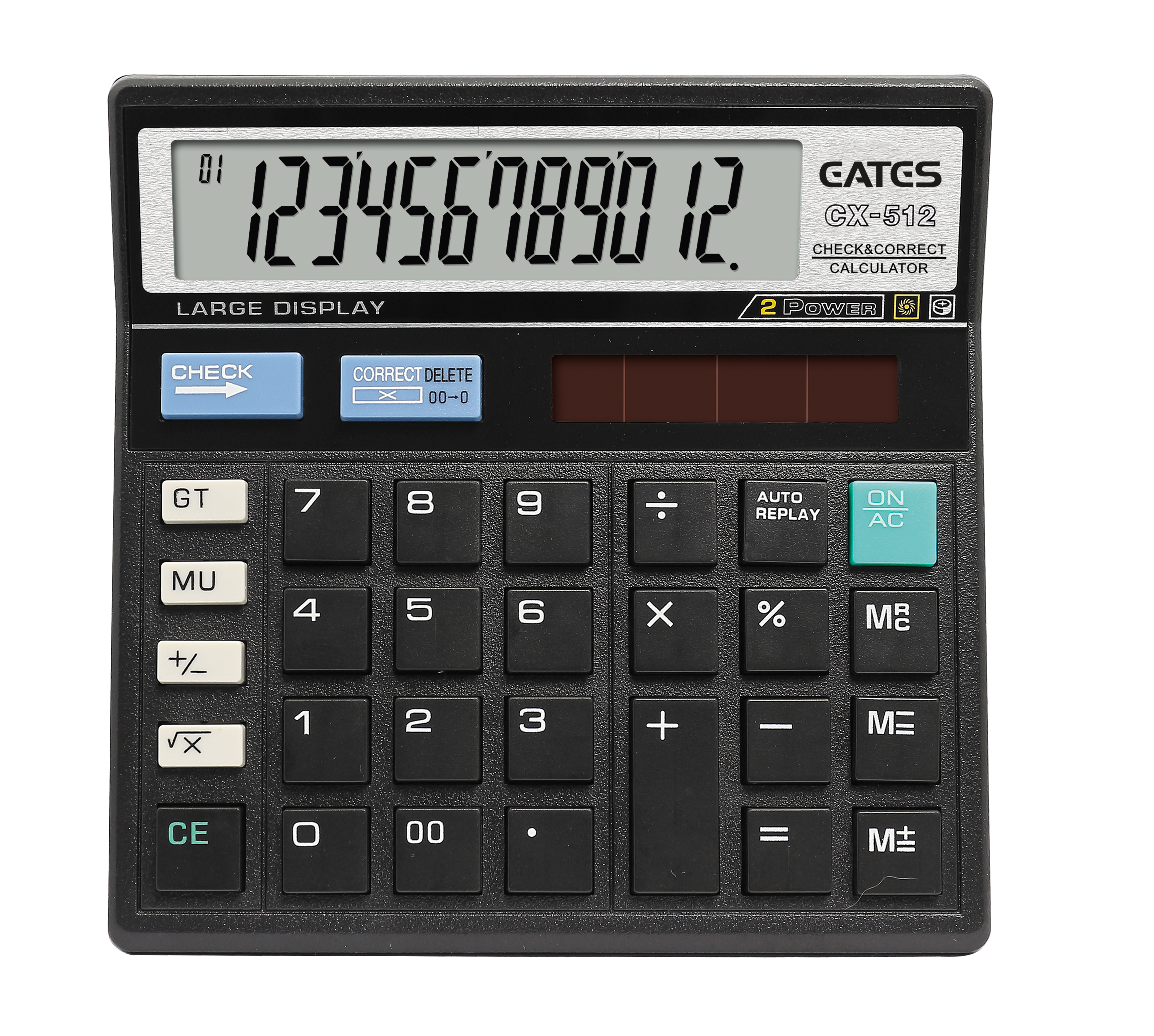 12 digits Classic Solar Check Correct Calculator With 00 button