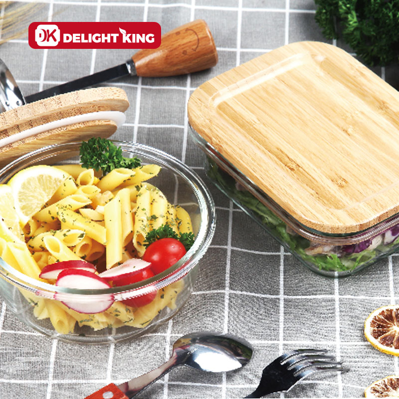 Design Borosilicate Glass Bamboo lid Food Storage Containers Set Glass Kitchen lunch Box