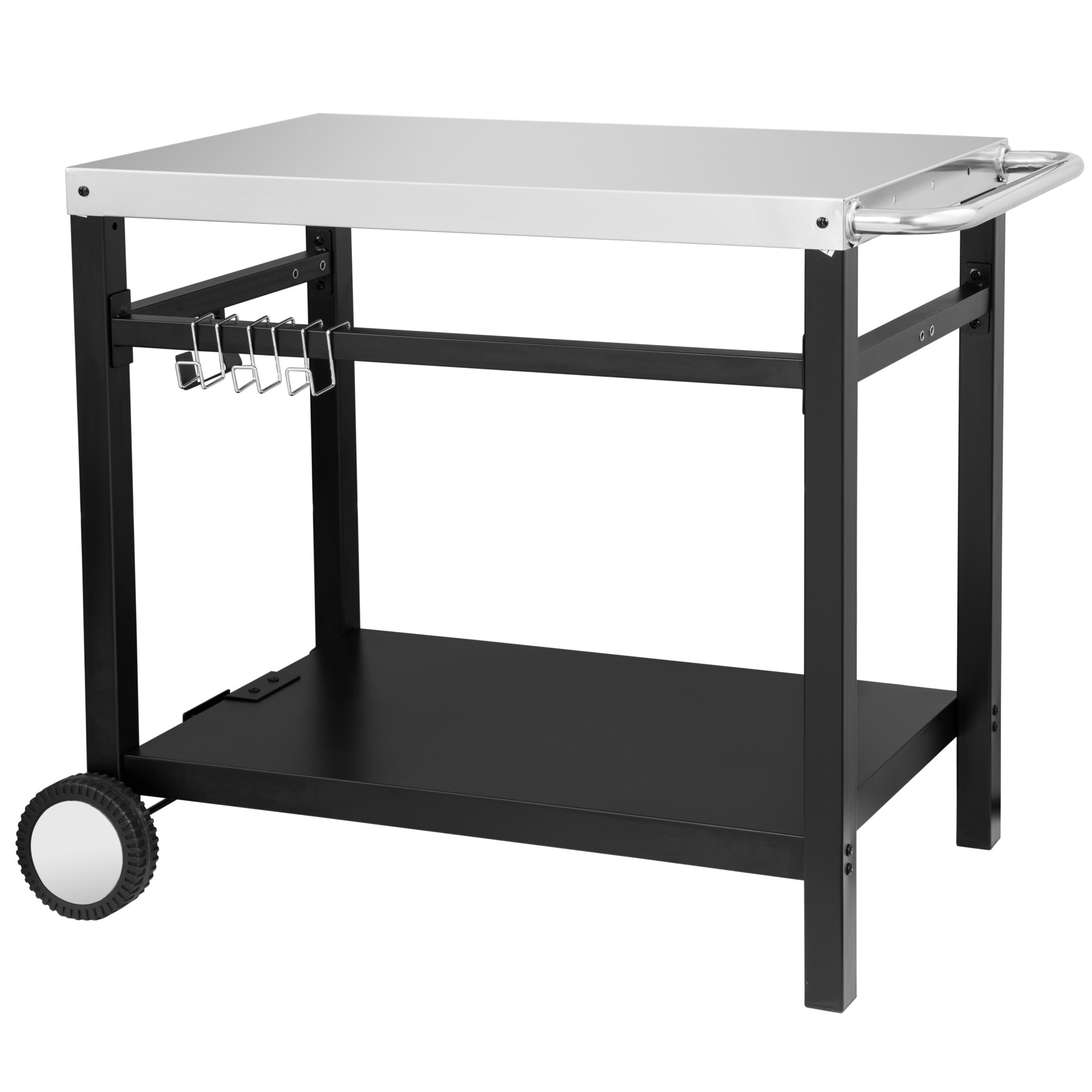Huige Double Shelf Black Powder Coated Working Table with Handle and Durable Wheels