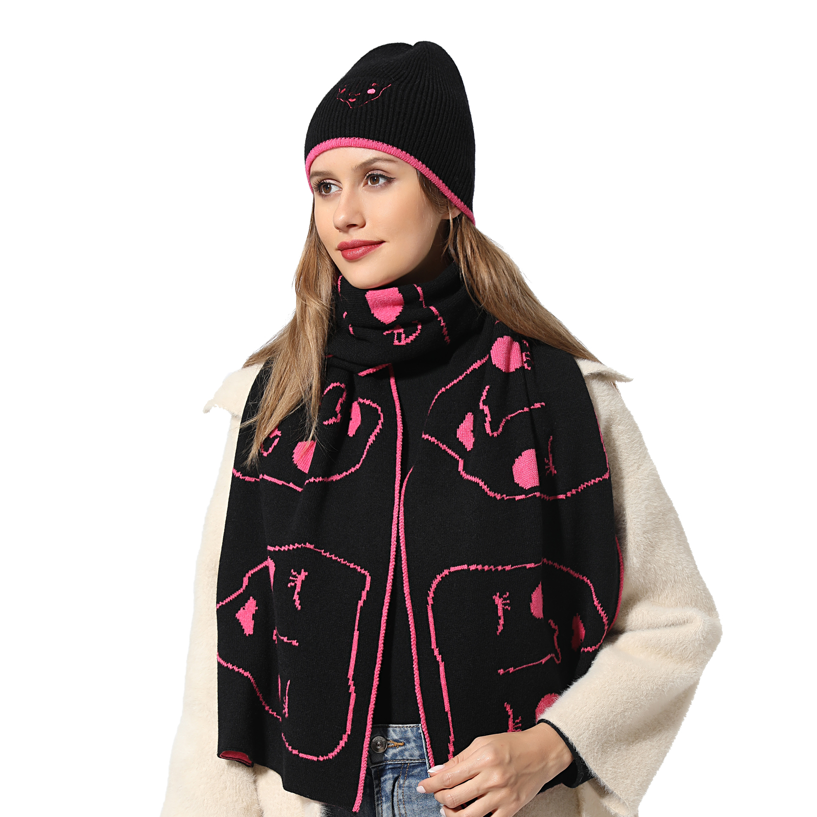 Women winter scarf san hat set