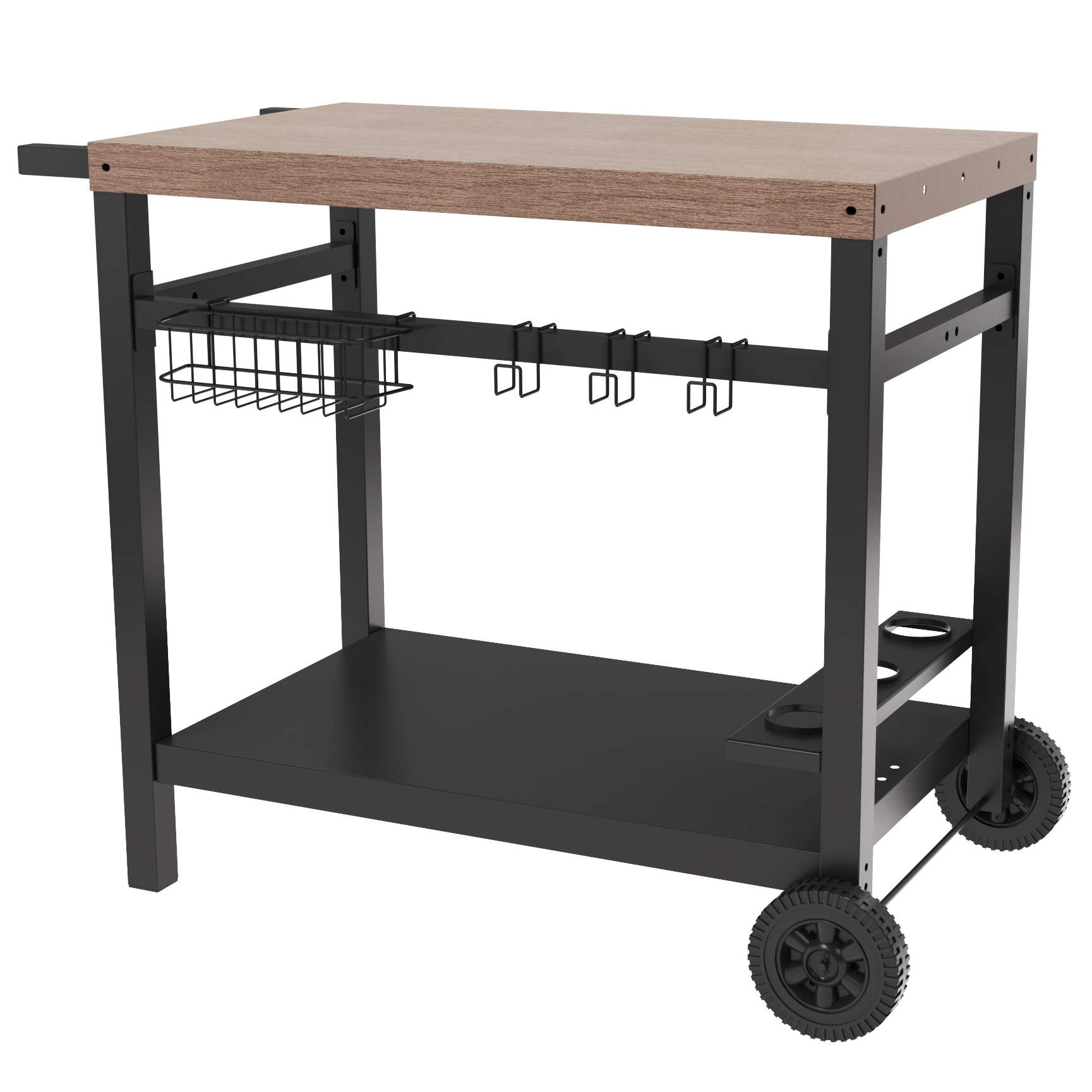 Huige Double Shelf Working Table with Faux Wood Grain Painted Tabletop and Multifunctional Trolley