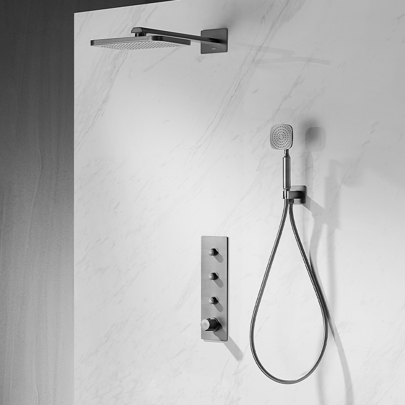 FLOVA Thermostatic concealed shower mixer with GoClick-3 volume control buttons - Steel Grey