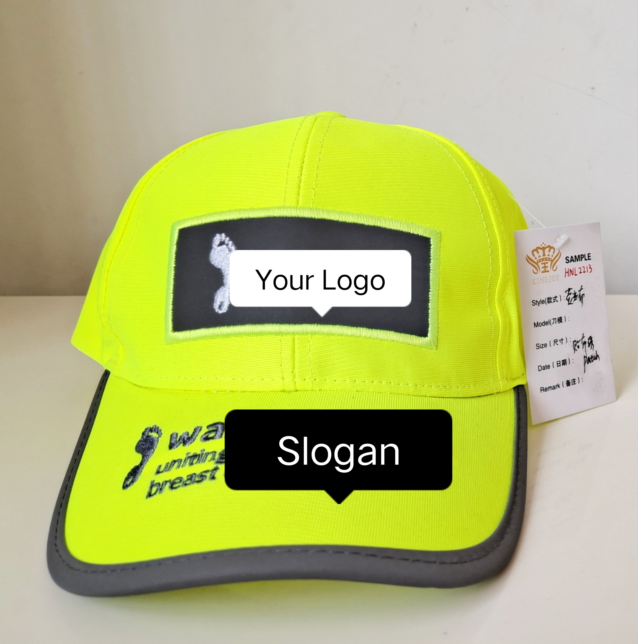 【Henan Lead】fluorescent green baseball cap w/ reflective stripe fabric patch embroidery safety cap
