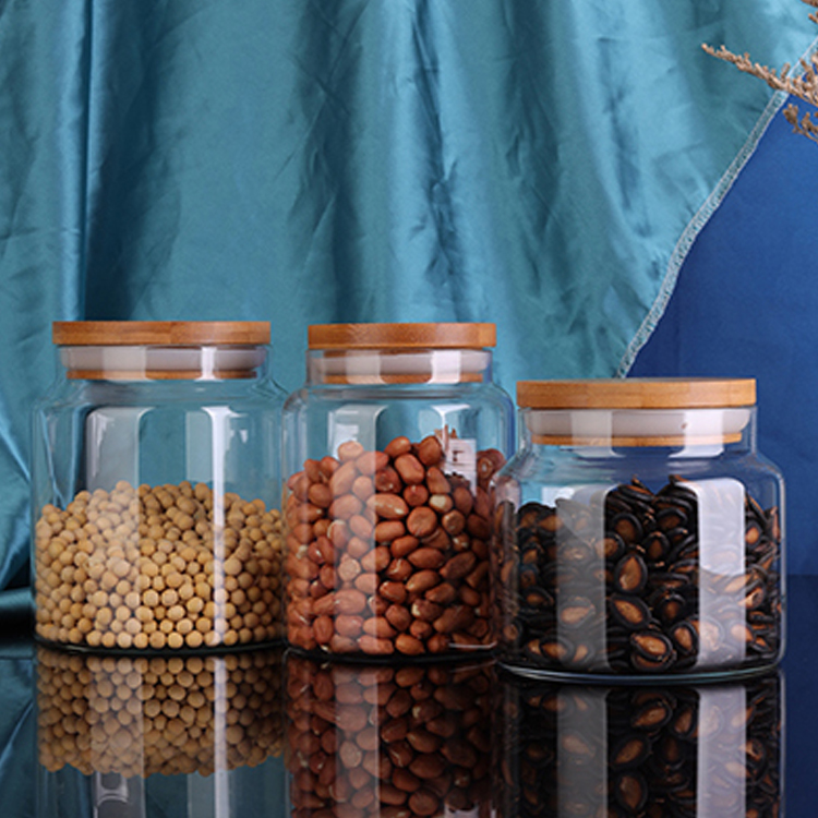 Throat bamboo lid Glass Storage Jars