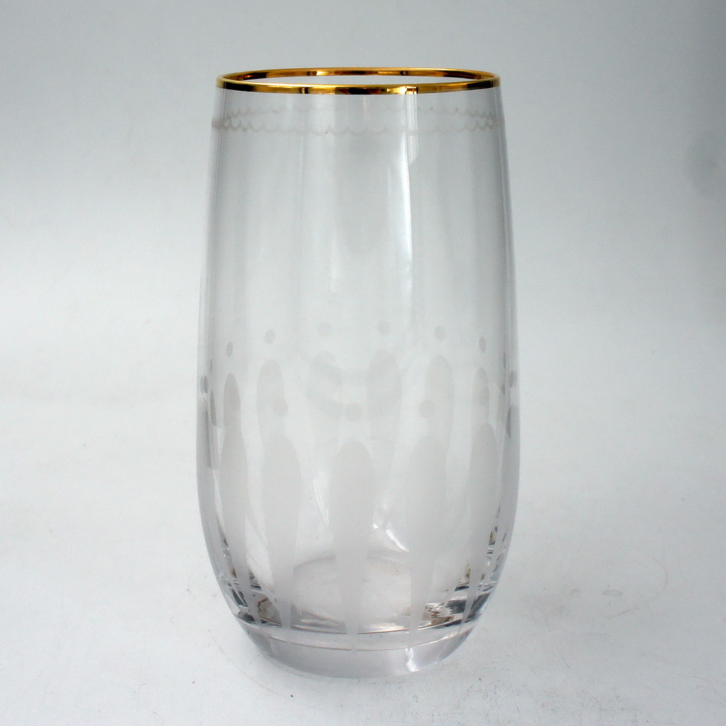 Machine made Etching gold rim glass water cup or drinking juice cup