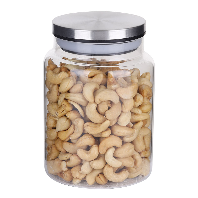 Throat stainless steel lid Glass Storage Jars