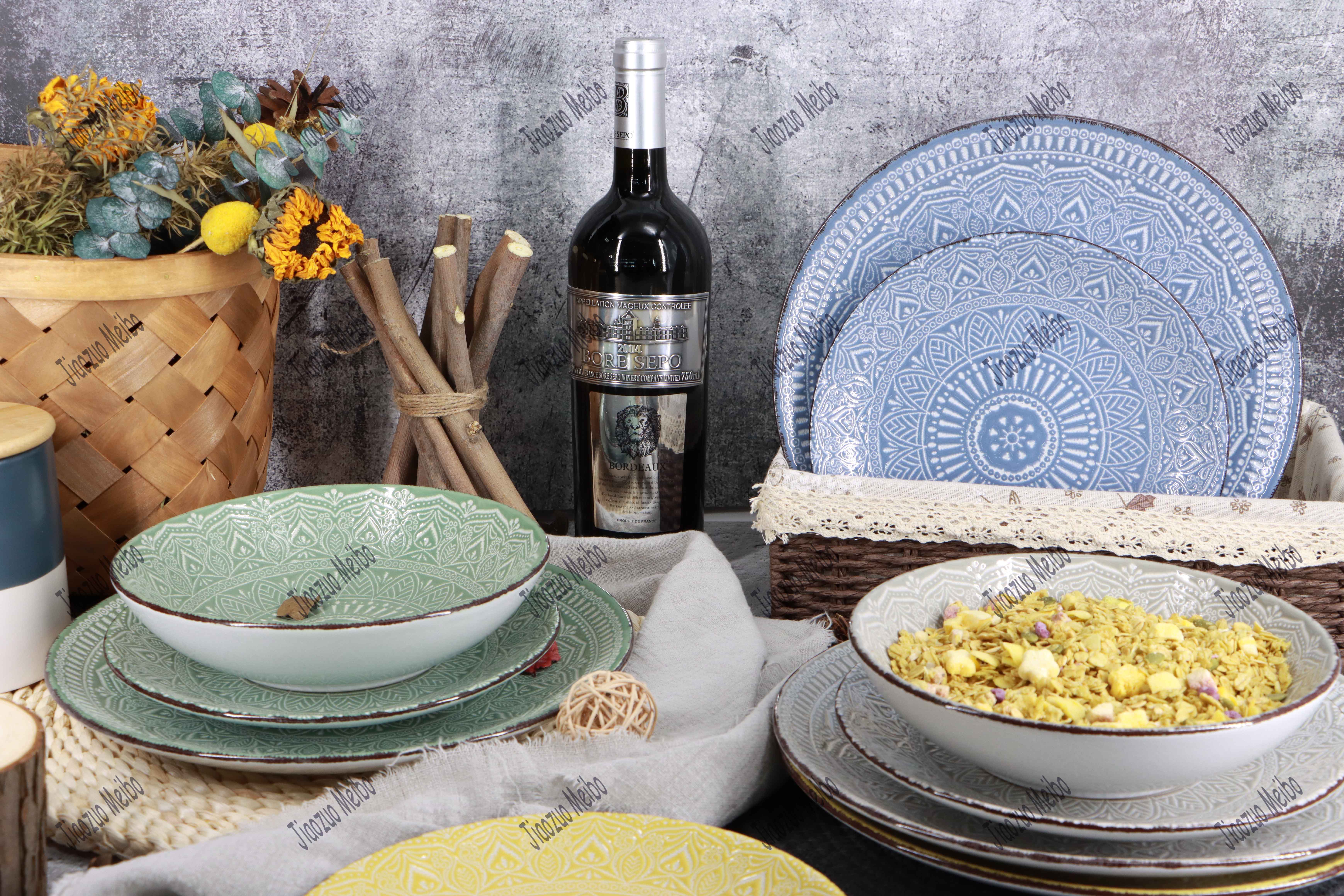 stoneware two tone color glazed reactive glazed 16pcs dinner set