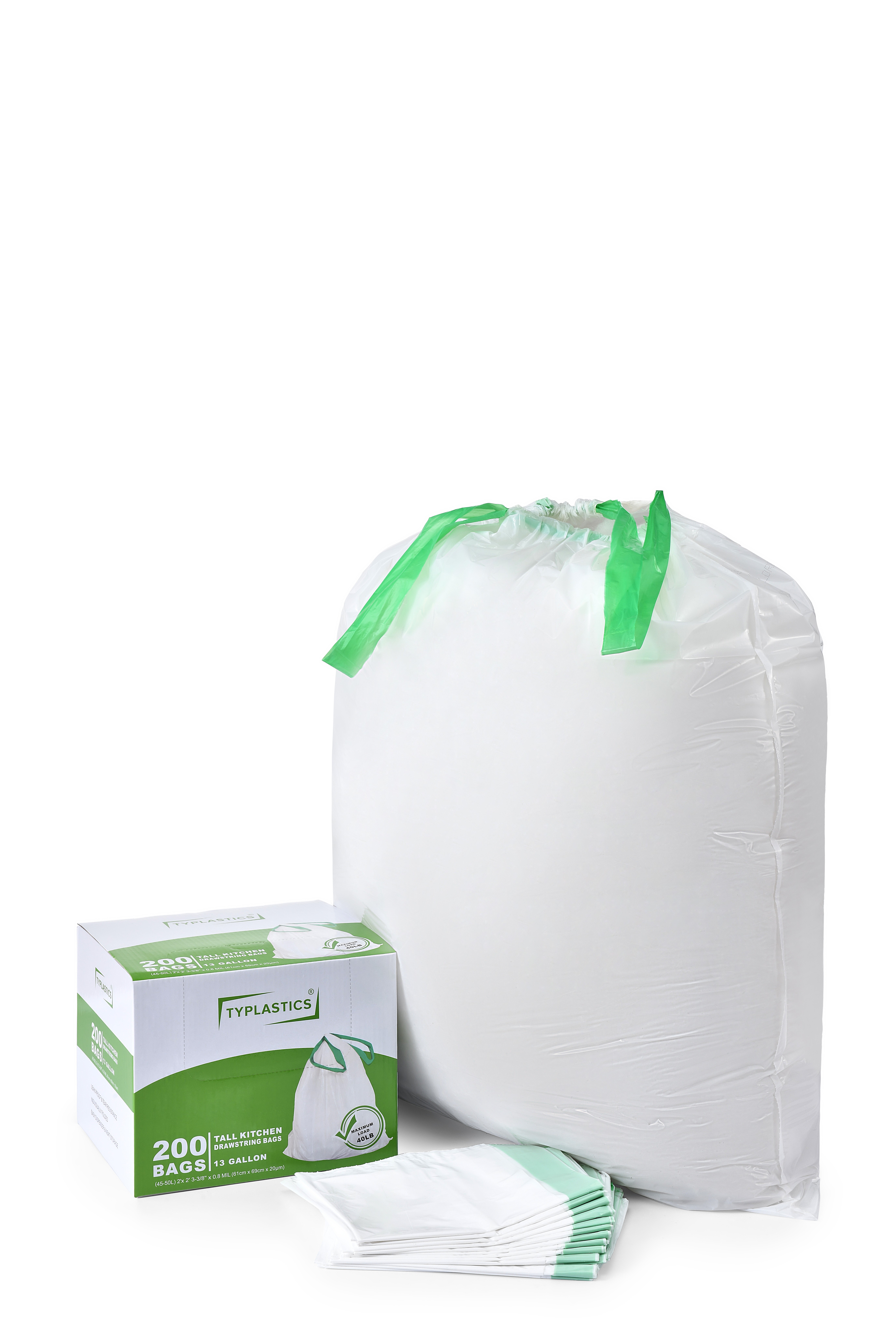 TYPLASTICS Tall Kitchen Drawstring Trash Bags13 Gallon (200 Count)