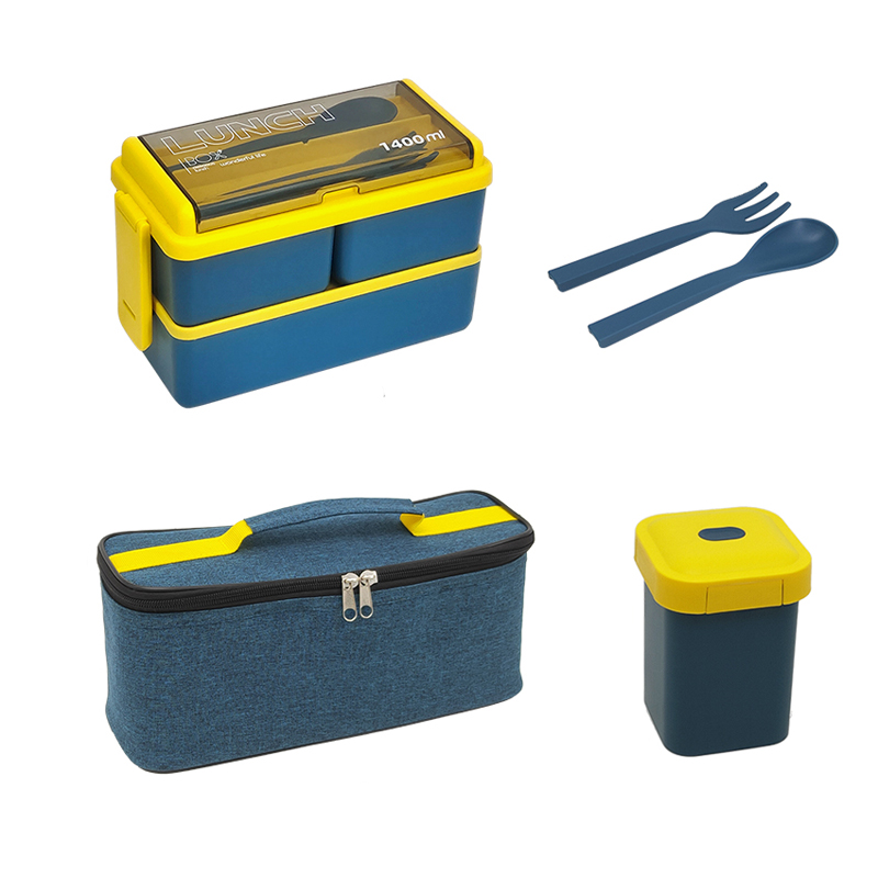 Double Layer Divided Lunch Box W/ Soup Cup Set