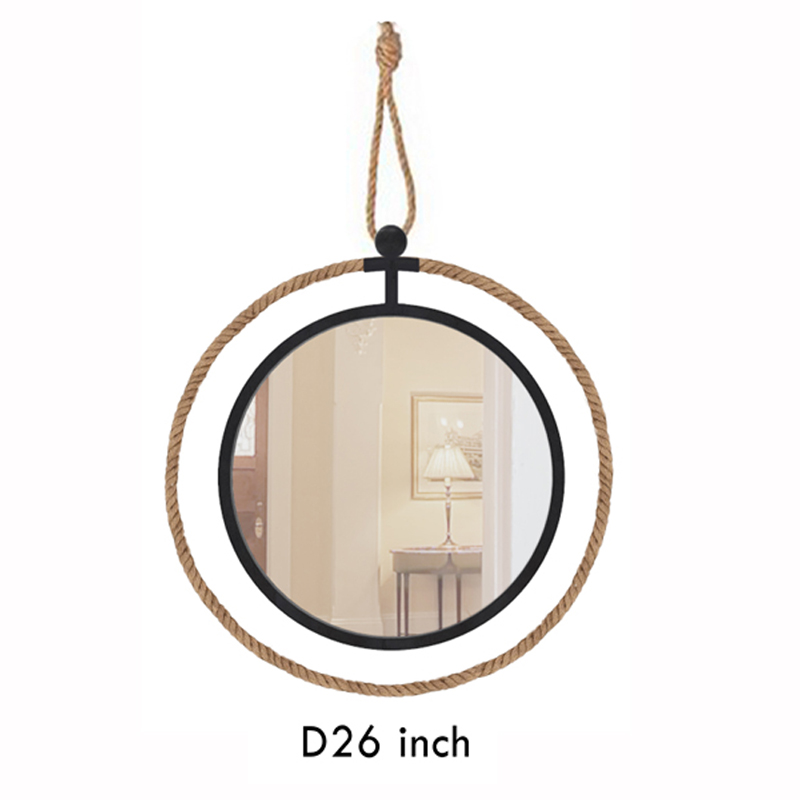 New Design Hanging Round Metal Frame Mirror Wall Decor with Rope Handle